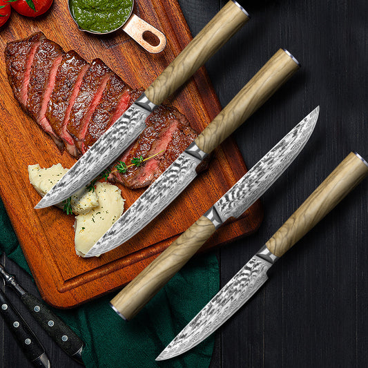 Damast Stahl Gehärtet Holz Griff Küche Messer Steak Messer